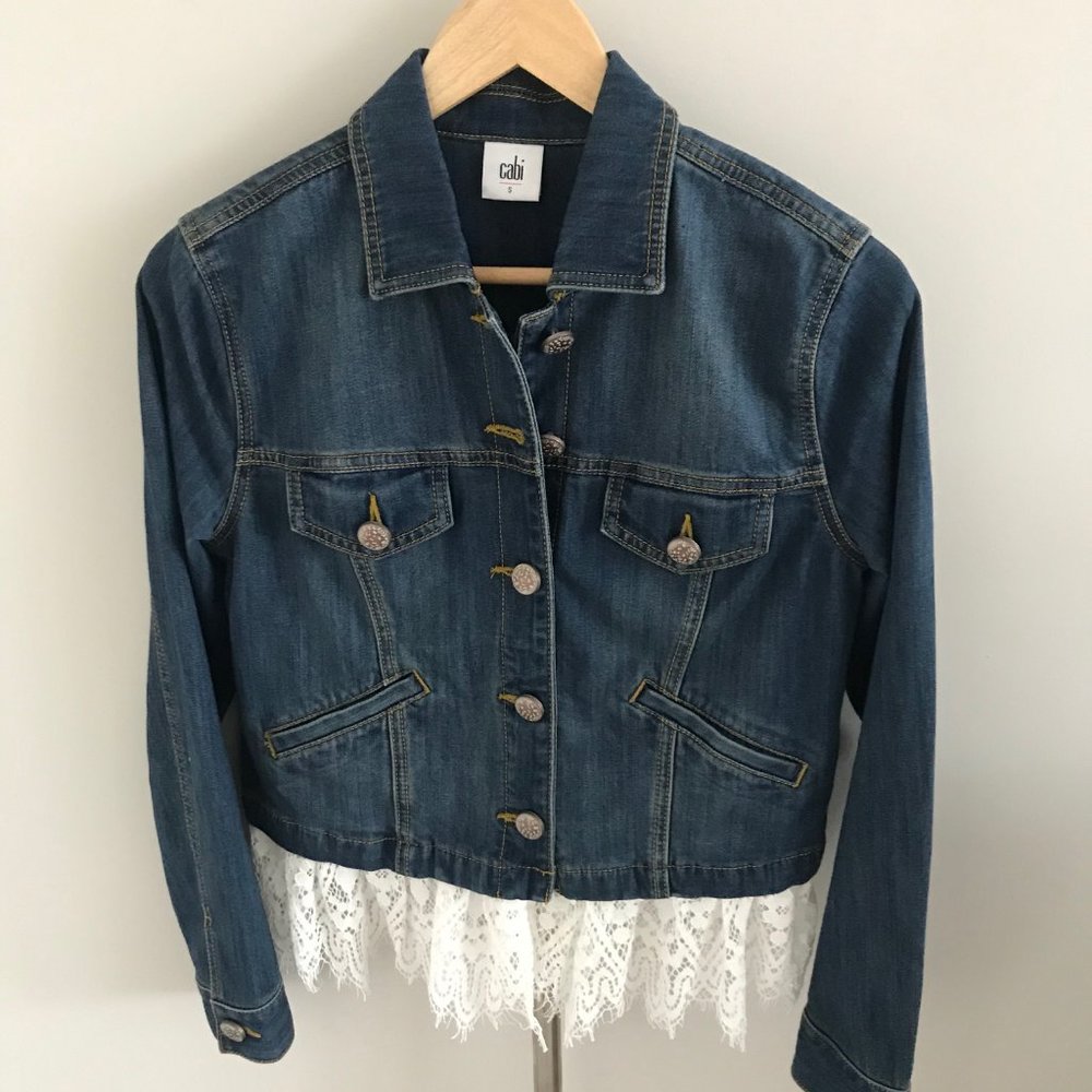 CAbi Lace Trim Jean Jacket